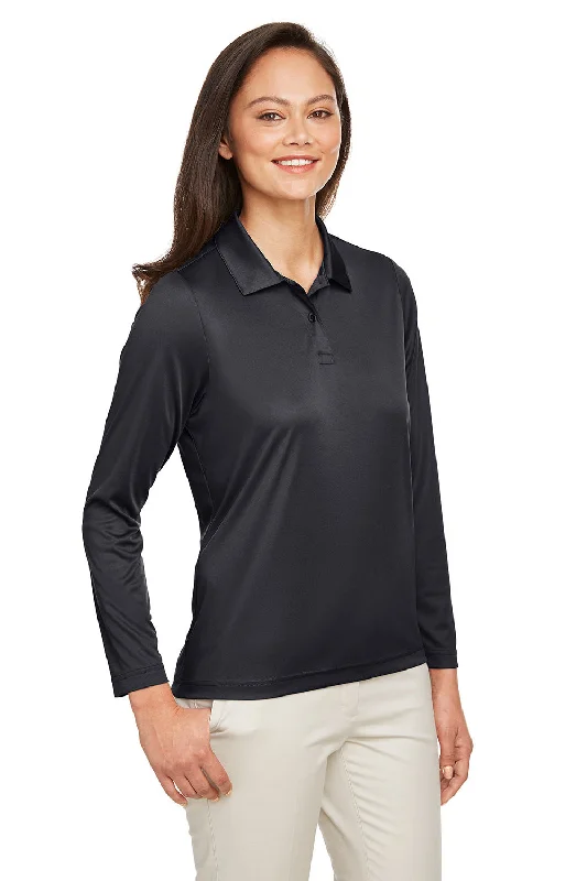 Team 365 Womens Zone Sonic Moisture Wicking Long Sleeve Polo Shirt - Black