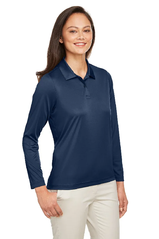 Team 365 Womens Zone Sonic Moisture Wicking Long Sleeve Polo Shirt - Dark Navy Blue