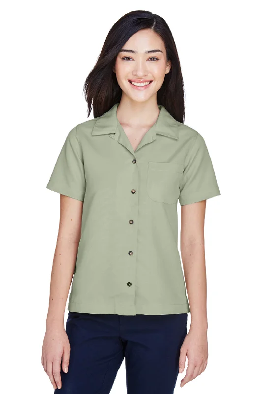 UltraClub Womens Cabana Breeze Short Sleeve Button Down Camp Shirt w/ Pocket - Sage Green - Closeout