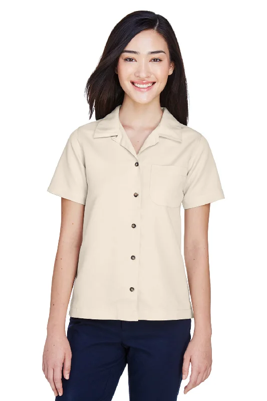 UltraClub Womens Cabana Breeze Short Sleeve Button Down Camp Shirt w/ Pocket - Stone - Closeout