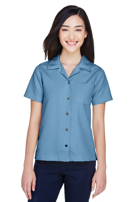 UltraClub Womens Cabana Breeze Short Sleeve Button Down Camp Shirt w/ Pocket - Wedgewood Blue - Closeout