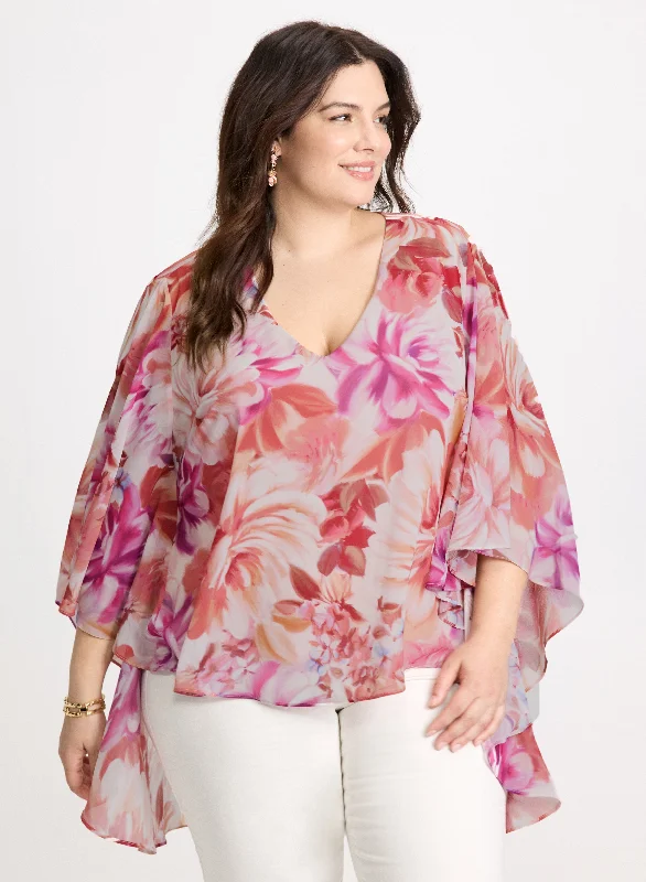 Asymmetric Floral Print Blouse