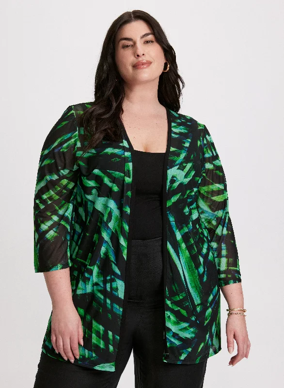 Abstract Open-Front Layering Top