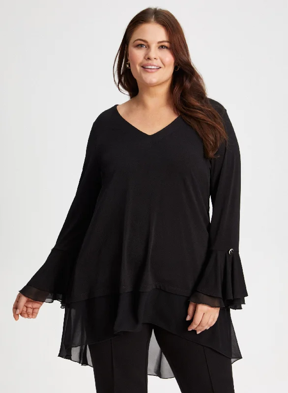 Button Detail Flare Sleeve Tunic