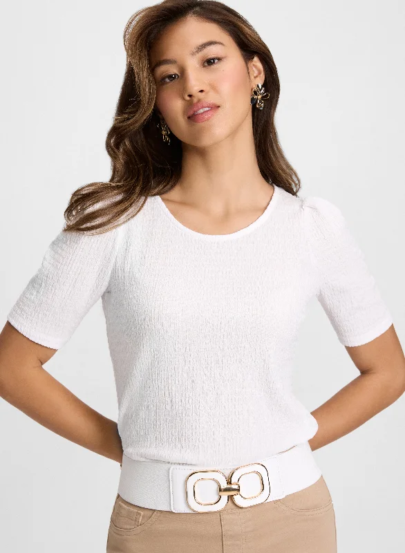 Elbow Sleeve Textured Knit Top