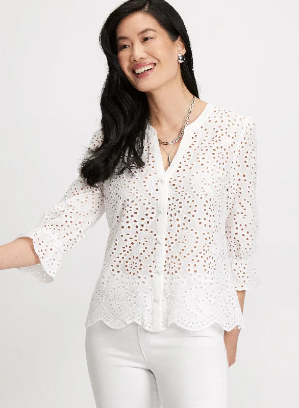 Eyelet Button Down Blouse