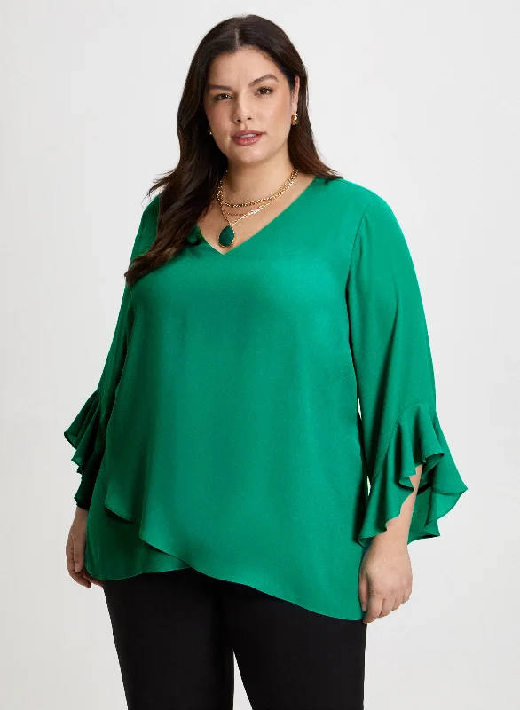 Flutter Sleeve Asymmetric Blouse