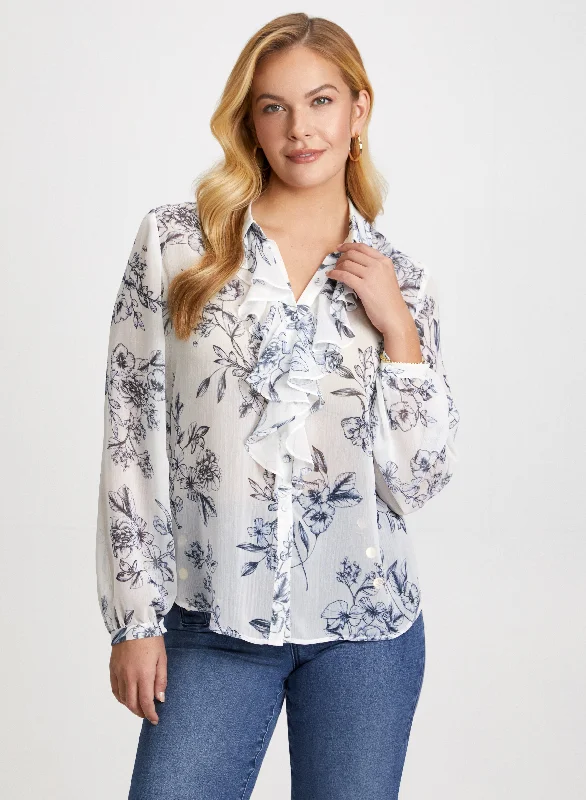 Floral Print Ruffle Shirt