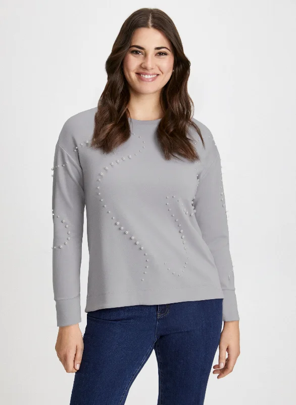 Long Sleeve Pearl Detail Top