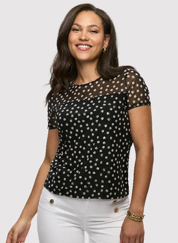 Mesh Yoke Polka Dot Top