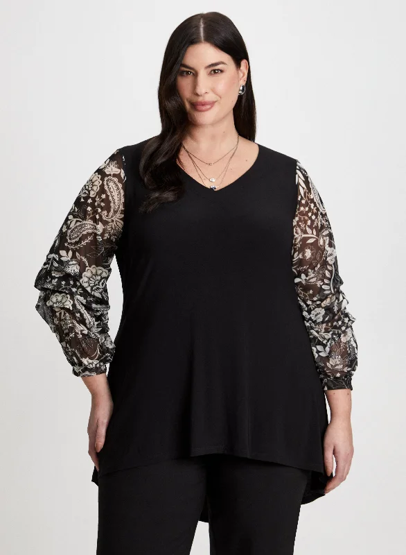 Paisley Sleeve High-Low Tunic Top