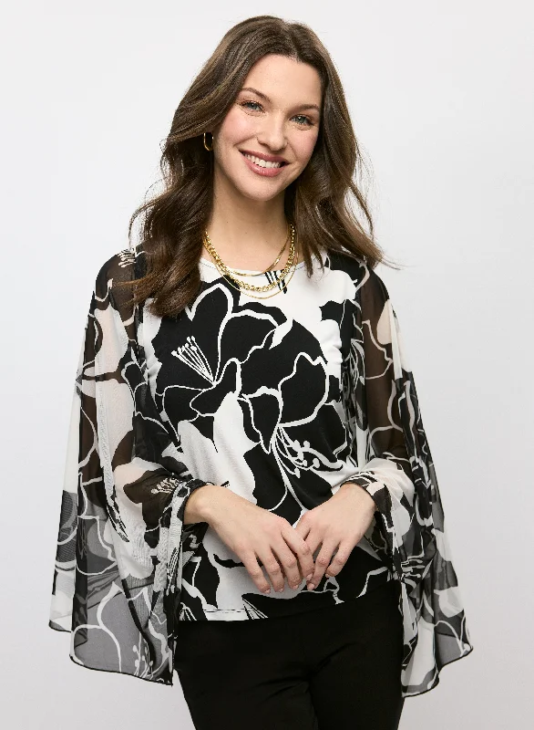 Sheer Sleeve Floral Print Top