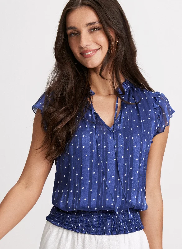 Polka Dot Print Smocked Blouse