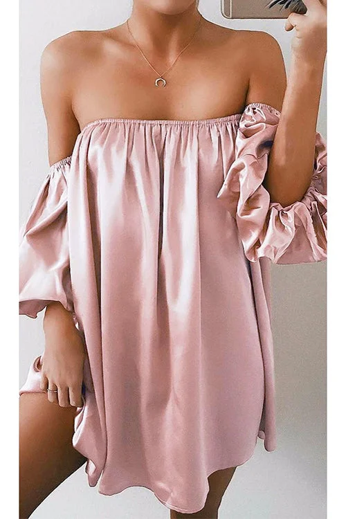 Off Shoulder Puff Sleeve Solid Mini Dress Chic Puff Sleeve Mini Dress