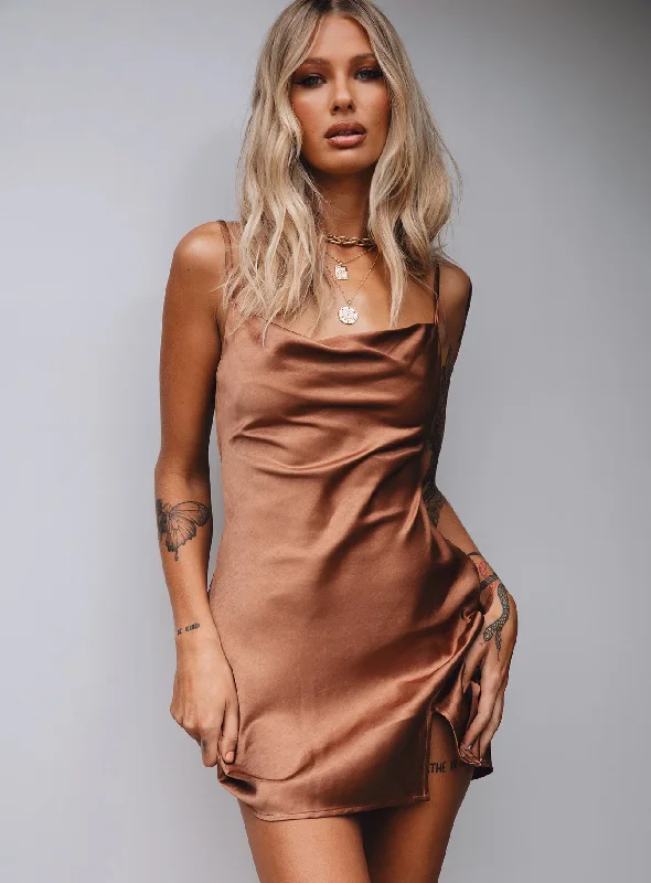 Alfie Mini Dress Brown Elegant Off-Shoulder Dress Mini