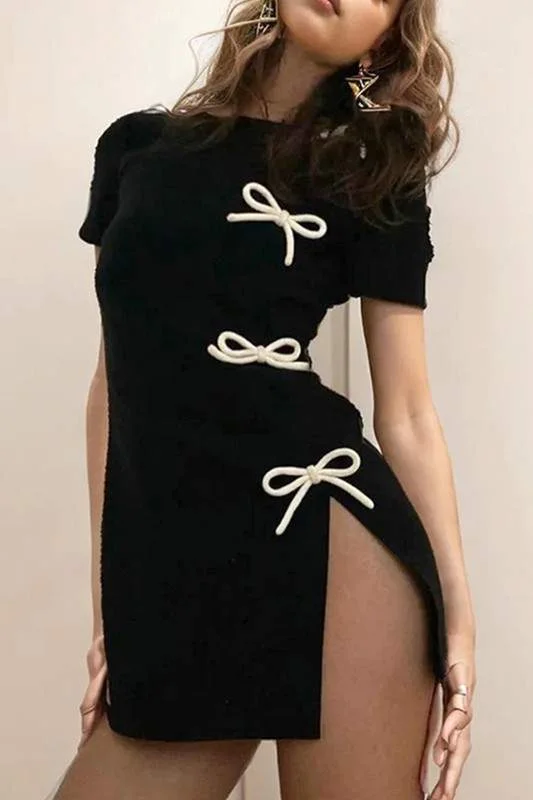 BOW DETAILED MINI DRESS Stylish Ruffle Mini Dress