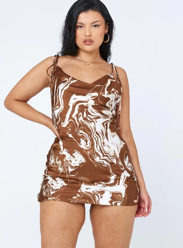 Cherish Mini Dress Brown Swirl Classic Solid Mini Dress