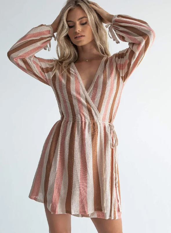 Chiara Mini Dress Beige Multi Fashionable Boho-Chic Mini Dress