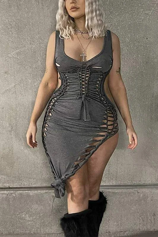 CUTOUT LACE BRAIDED MINI DRESS Trendy Tulle Mini Dress