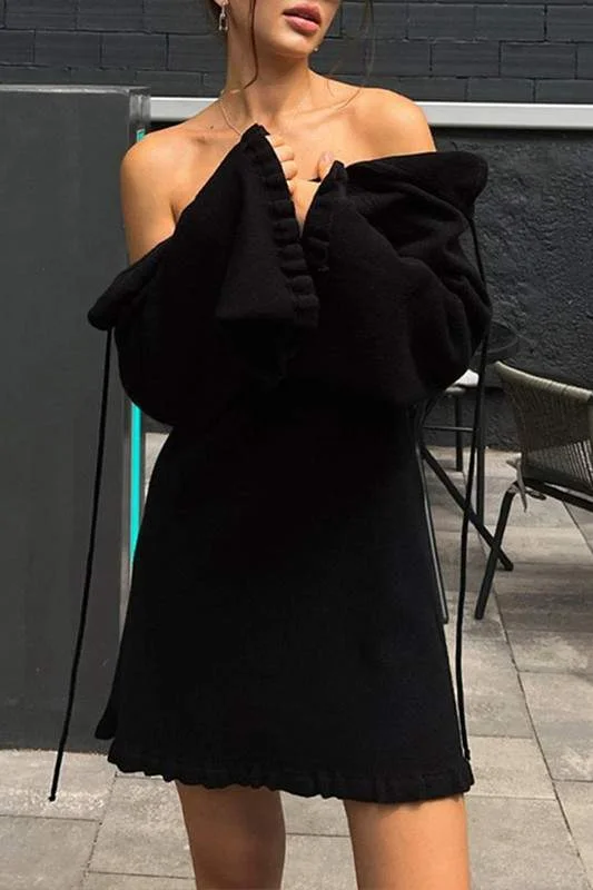 CUTOUT OPEN BACK SOLID MINI DRESS Comfortable Fit-and-Flare Mini Dress