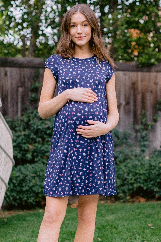 Ditsy Printed Flare Maternity Mini Dress Trendy Bodycon Mini Dress