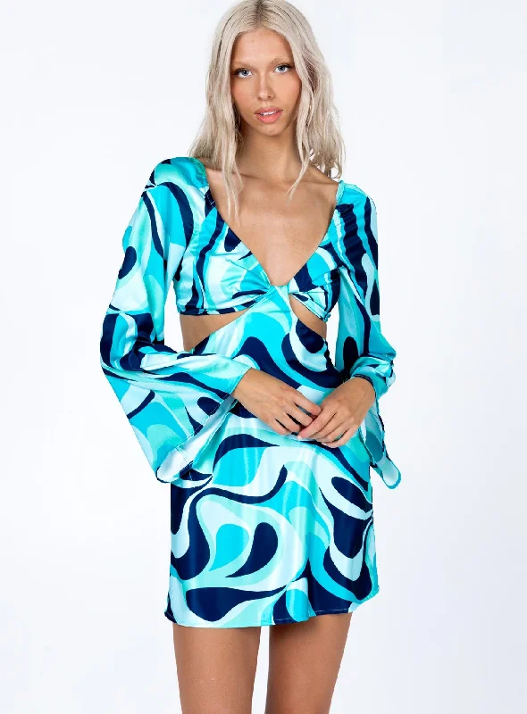 Dominique Mini Dress Blue Multi Trendy Tie-Dye Mini Dress