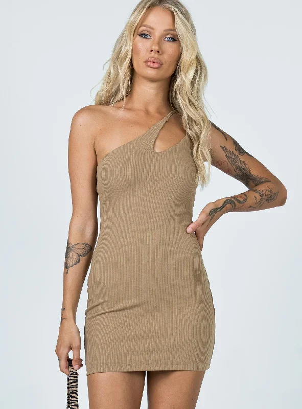 Emery Mini Dress Beige Elegant Lace-Up Mini Dress