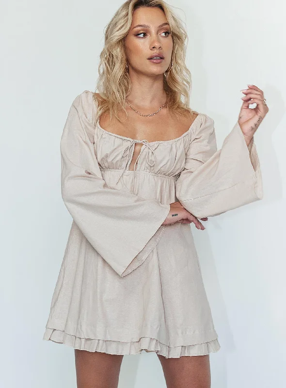 Empress Of Love Long Sleeve Mini Dress Beige Cozy Long Sleeve Mini Dress