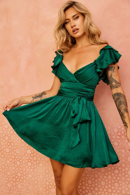 Fairytale Ending Mini Dress - Forest Green Comfortable Linen Mini Dress