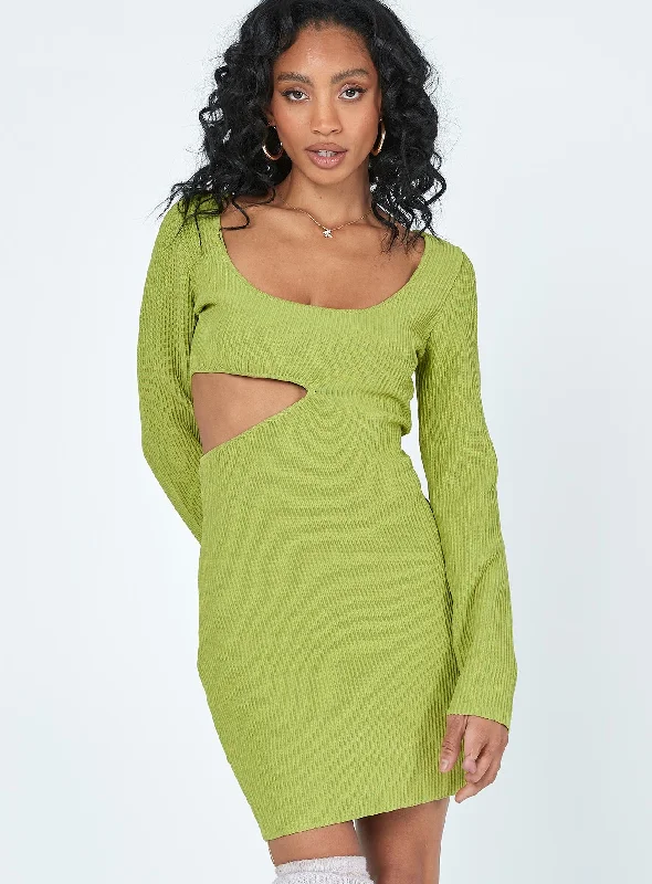 Giana Long Sleeve Mini Dress Green Chic Puff Sleeve Mini Dress