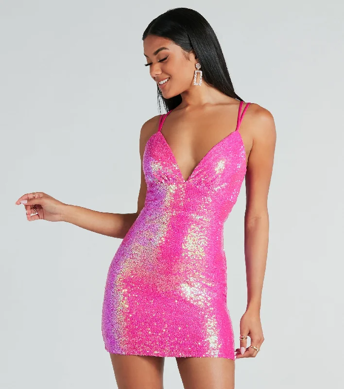 Glitzy Sheen Sequin Bodycon Mini Dress Trendy Wraparound Mini Dress