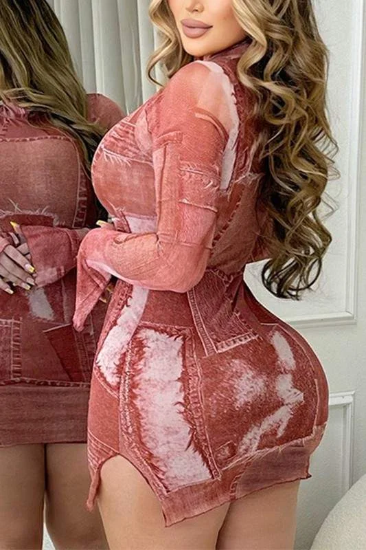GRAPHIC FITTED MINI DRESS Trendy Bodycon Mini Dress