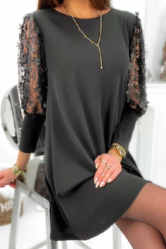 Hello Lover Embroidery Flowers Sleeve Mini Dress Stylish Floral Print Mini Dress
