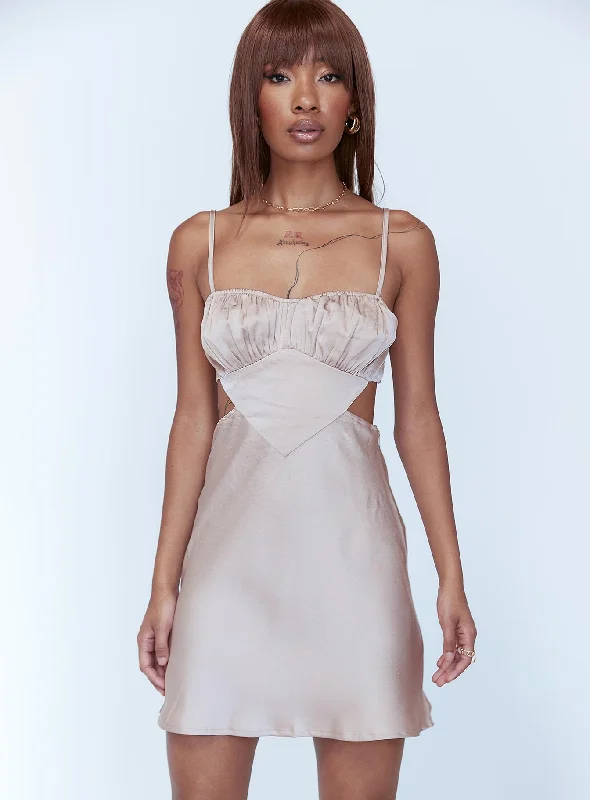 Jensen Mini Dress Beige Trendy Cut-Out Mini Dress