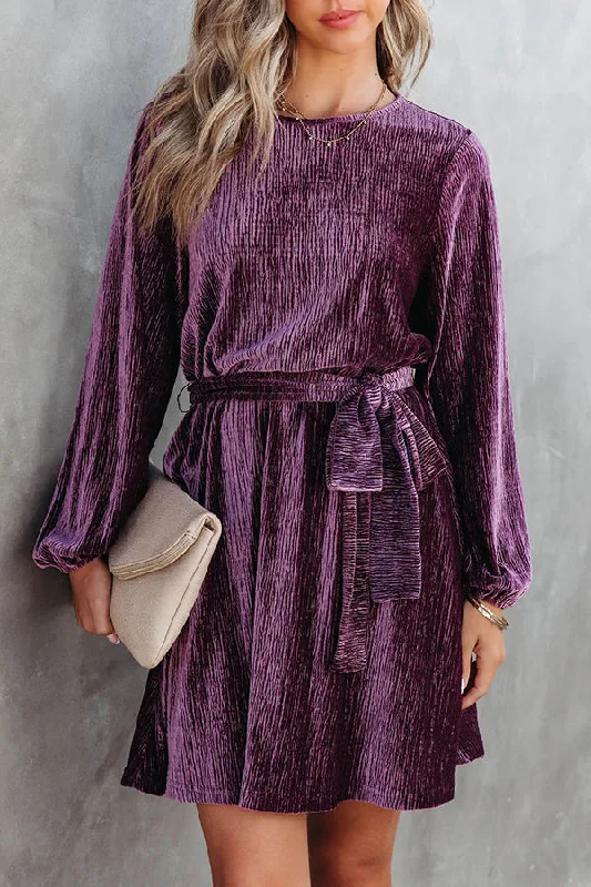 Jessica Pleated Velvet Tie Mini Dress Elegant Vintage Mini Dress