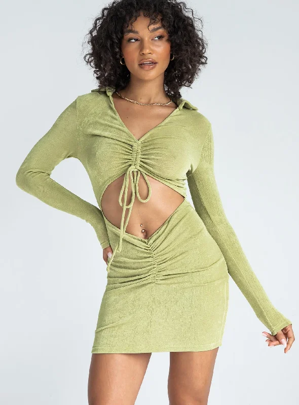 Kylie Mini Dress Green Trendy Button-Detail Mini Dress
