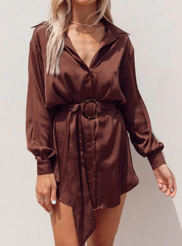 Leighton Mini Dress Brown Stylish Button-Down Mini Dress