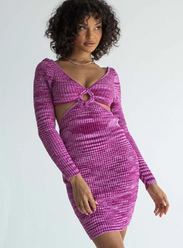 Lucia Cut Out Mini Dress Purple Cozy Satin Mini Dress