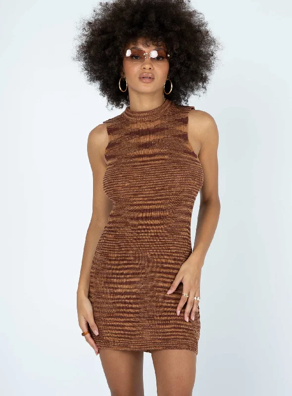 Maceo Mini Dress Brown Classic Striped Mini Dress