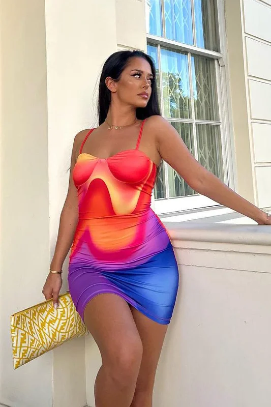 Multi Abstract Print Bodycon Mini Dress - Kim Elegant Floral-Print Mini Dress