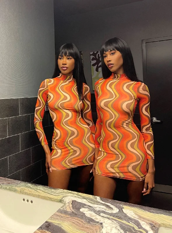 Orion Long Sleeve Mini Dress Orange Multi Elegant Floral-Print Mini Dress
