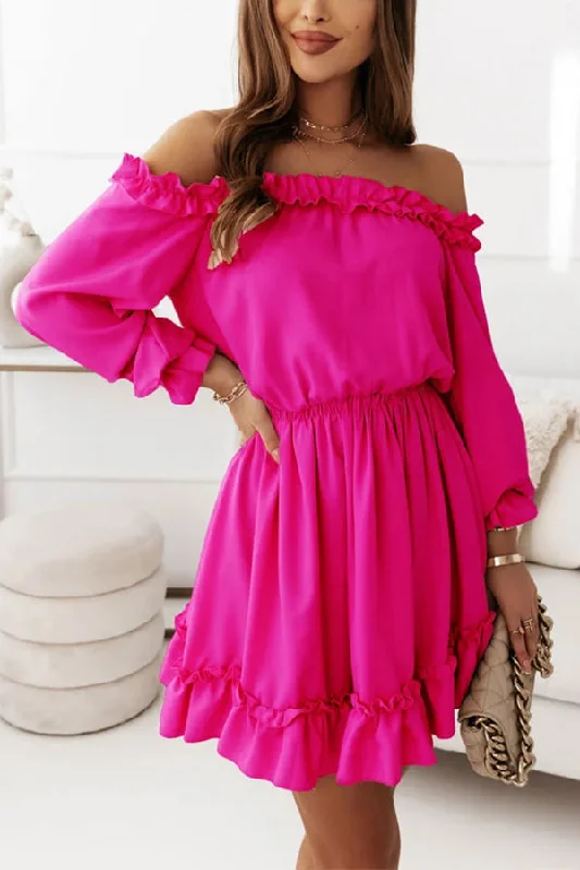 Ray of Sun Off Shoulder Long Sleeve Mini Dress Fashionable A-Line Mini Dress