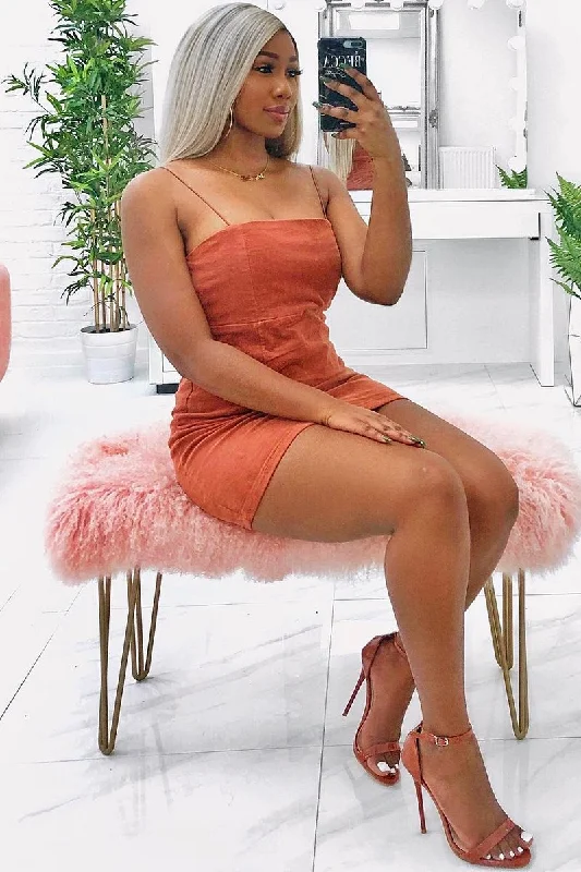 Rust Corduroy Spaghetti Strap Mini Dress - Holli Fashionable Summer Mini Dress