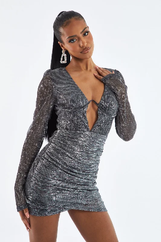 Silver Side Ruched Mini Dress - Delvine Stylish Summer Mini Dress