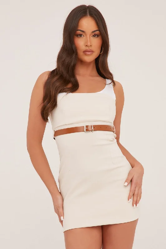 Stone Contrast Straps Belt Detail Mini Dress - Nira Elegant Lace-Up Mini Dress