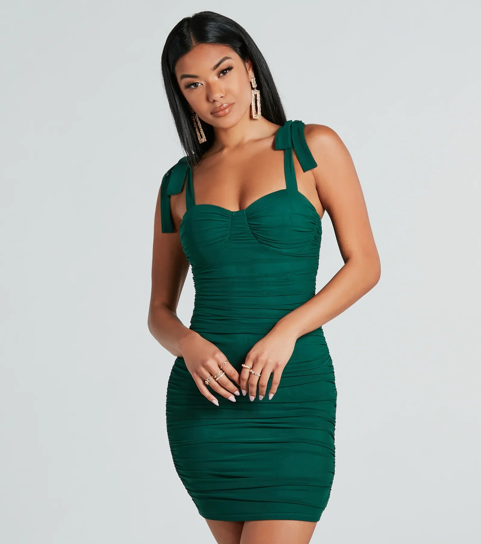 Sultry Silhouette Ruched Mesh Bodycon Mini Dress Stylish Button-Down Mini Dress
