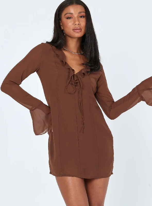 Theo Mini Dress Brown Trendy Lace Mini Dress