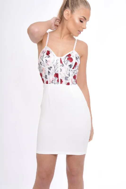 White Embroidered Bodice Mini Dress - Dionne Fashionable Lace Mini Dress