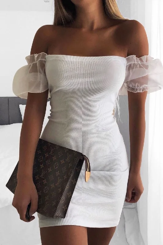 White Organza Puff Sleeve Mini Dress - Dalena Stylish Summer Mini Dress